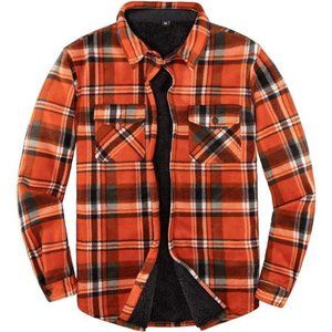 Men's Warm Sherpa Lined Fleece Plaid Flannel Shirt Jacket